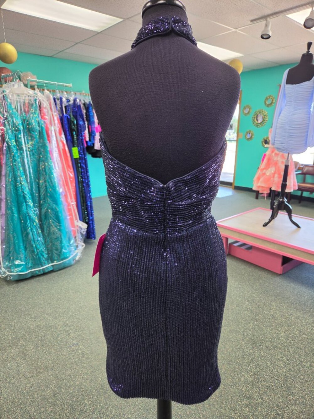 Homecoming Short Dress Private Label Maura Size 8 Navy Blue Sequin Formal - Picture 7 of 7